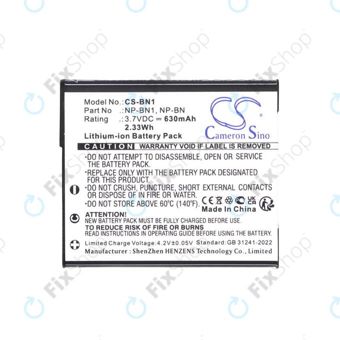 Batteria per Sony Cyber-Shot DSC-TX20, TX9, NP-BN1, Li-Ion, 630mAh, 3.7V, HQ