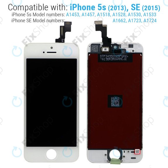 Schermo per iPhone 5S, SE, White, Vetro touch con cornice