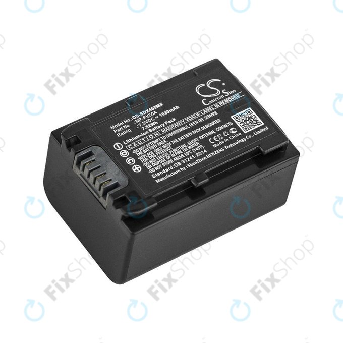 Batteria per Sony FDR-AX33, 40, 45, 53, 60, 700, P33, HDR-CX450, 625, NP-FV50A, Li-Ion, 1030mAh, 7.3V, HQ