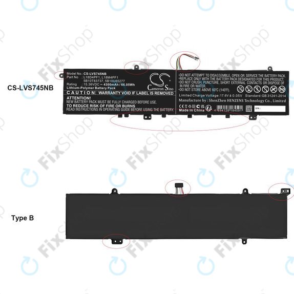 Batteria per Lenovo Yoga, L18D4PF1, Li-Pol, 4300mAh, 15.36V, HQ