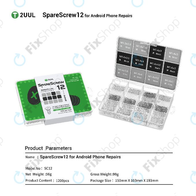 Set viti Phillips per riparazione Android 1200 pz/confezione, 2UUL SC12