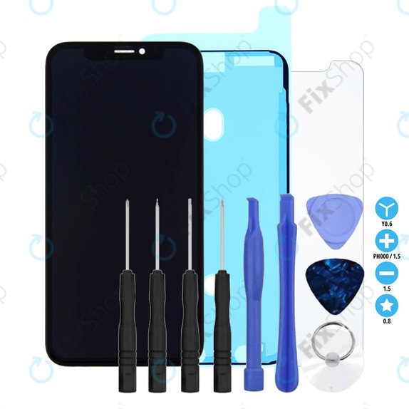 Schermo per iPhone X, Vetro touch con cornice, Adesivo (Adhesive), Vetro temperato, Kit di attrezzi