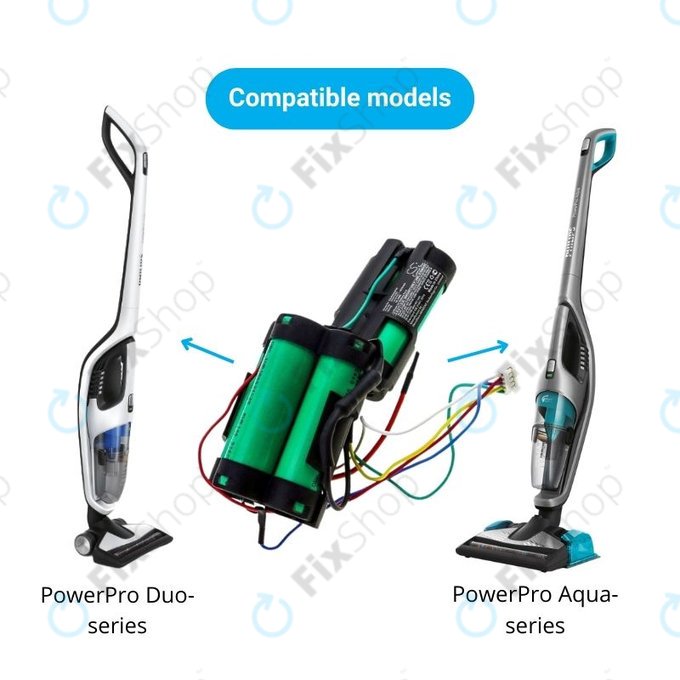 Batteria per Philips PowerPro Duo, PowerPro Aqua, 5ICR19 65, Li-Ion, 2500mAh, 18.5V, HQ