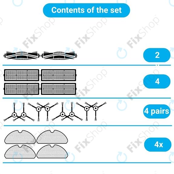 Set di ricambio per iRobot Roomba Combo 1138, Ecovacs Deebot Ozmo 930 (2x Spazzole principali, 4x Filtri, 4 coppie di spazzole laterali, 4x Panni per mocio)