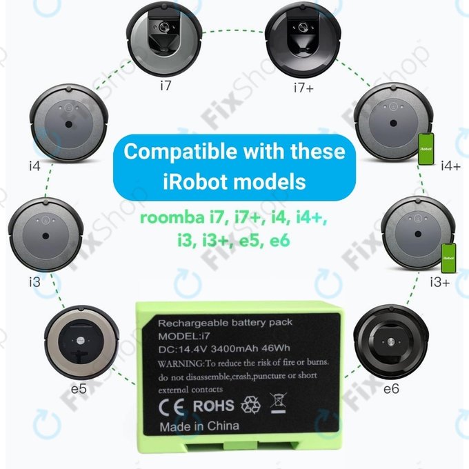 Batteria per iRobot Roomba e-seriess, i-seriess, ABL-D1, 4624864, ABL-D2, Li-Ion, 3400mAh, 14.4V