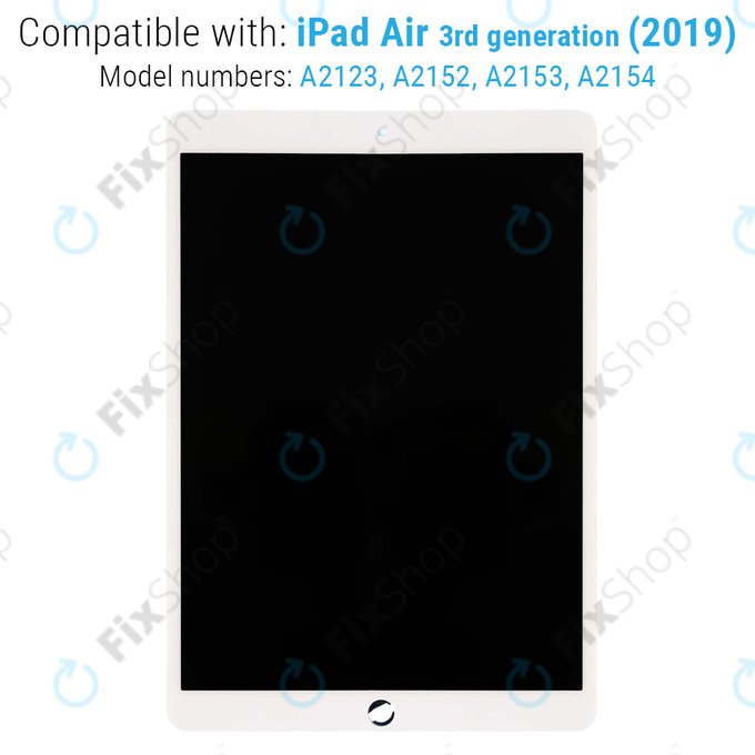 Schermo LCD per iPad Air (3rd Gen 2019), White, Vetro touch senza cornice, Refurbished