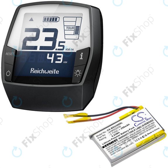 Batteria per Bosch Bdu3xx, Bosch Intuvia Display, 502030, Li-Pol, 3.7V, 250mAh, HQ