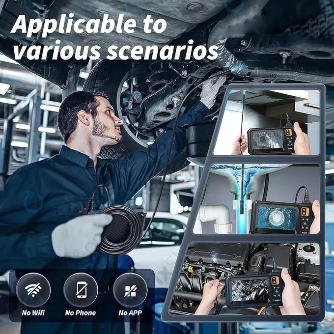 Telecamera endoscopica industriale con display IPS da 4,3", 10m