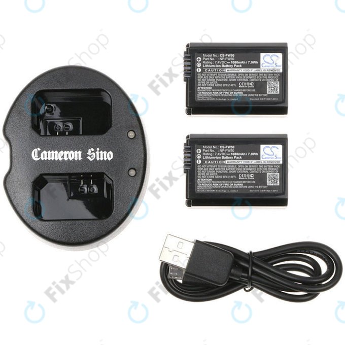 Batteria per Sony NEX-5, Alpha 7, NEX-7, 1030mAh, Li-Ion, 7.4V, NP-FW50, 2pz con caricabatterie, HQ