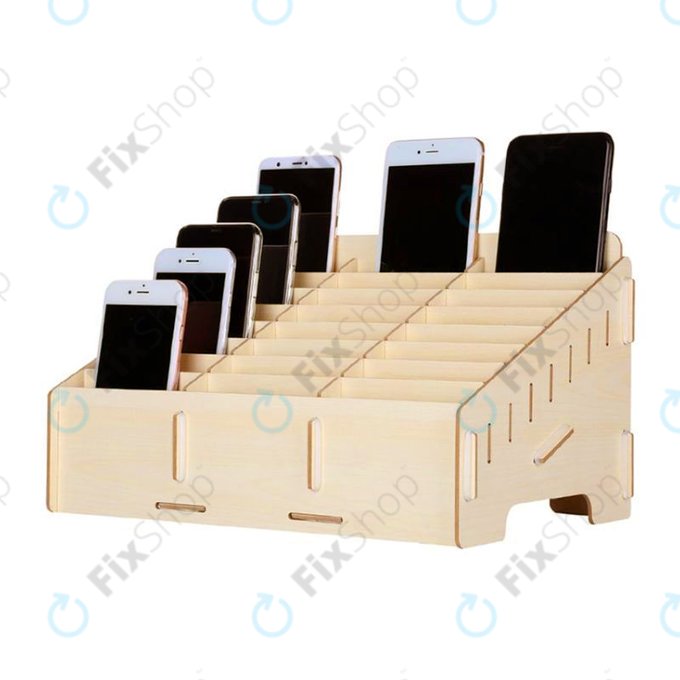 Supporto organizer universale in legno per telefoni con 24 scomparti