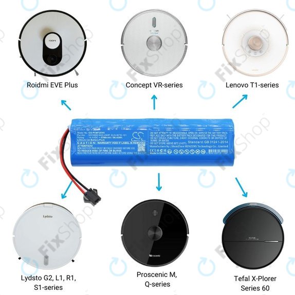 Batteria per Xiaomi Roidmi EVE Plus, Viomi, Lydsto, Proscenic, Tefal, NR18650 M26-4S2P, SUN-INTE-181, H18650CH-4S2P, Li-Ion, 6700mAh, 14.4V, HQ