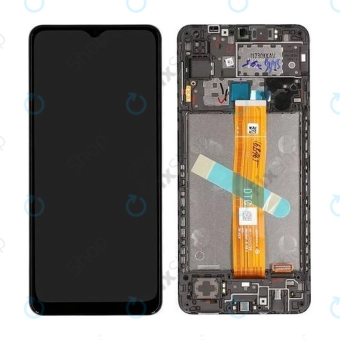 Schermo per Samsung A12 A127F, A032F, Black, Vetro touch con cornice, GH82-26485A, GH82-26486A, Genuine Service Pack