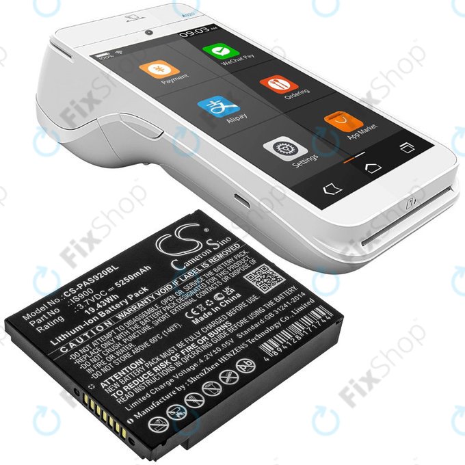Batteria per Pax A920, A920c, IS900, Li-Ion, 5250mAh, 3.7V, HQ
