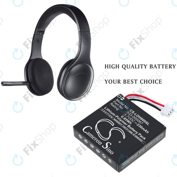 Batteria per Logitech H800, 533-000067, Li-Pol, 3.7V, 230mAh, HQ