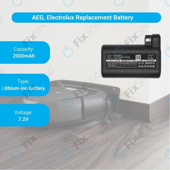 Batteria per AEG RX-seriess, Electrolux E, P-seriess, S91-0400410-SU2, OSBP72LI, OSBP72LI25, Li-Ion, 2000mAh, 7.2V, HQ