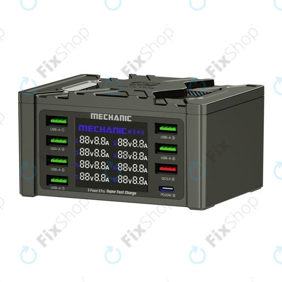 Stazione di ricarica USB con USB-C e USB 3.0, Mechanic V-Power 8 Pro