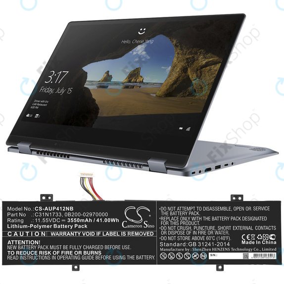 Batteria per Asus VivoBook Flip 14 TP412FA/UA, C31N1733, Li-Pol, 3550mAh, 11.55V, HQ