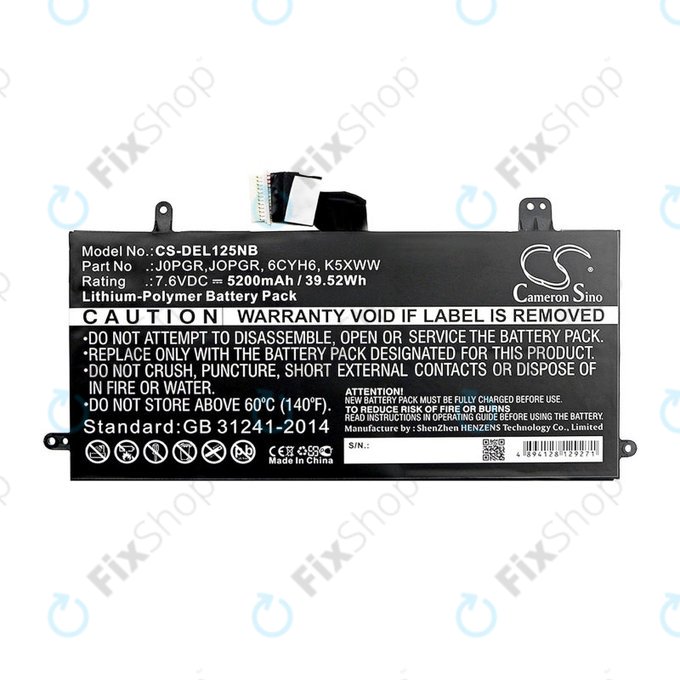 Batteria per Dell Latitude 5290, Latitude 12 5285, J0PGR, Li-Pol, 5200mAh, 7.6V, HQ