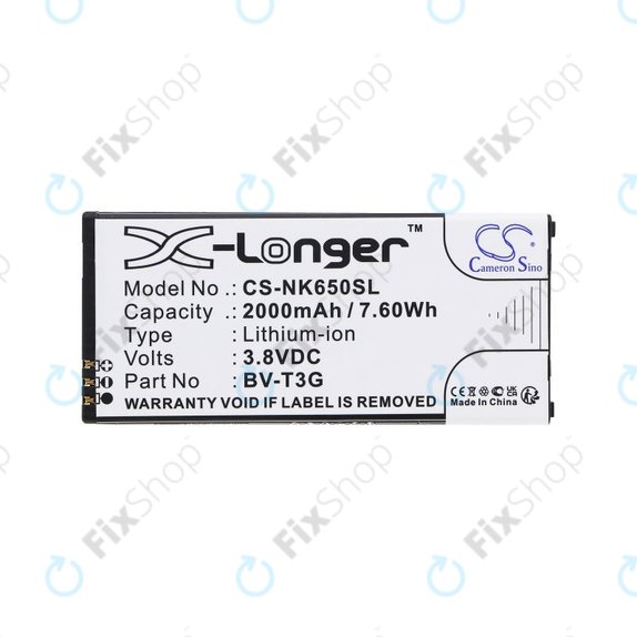 Batteria per Nokia Lumia 650, BV-T3G, Li-Ion, 3.8V, 2000mAh, HQ