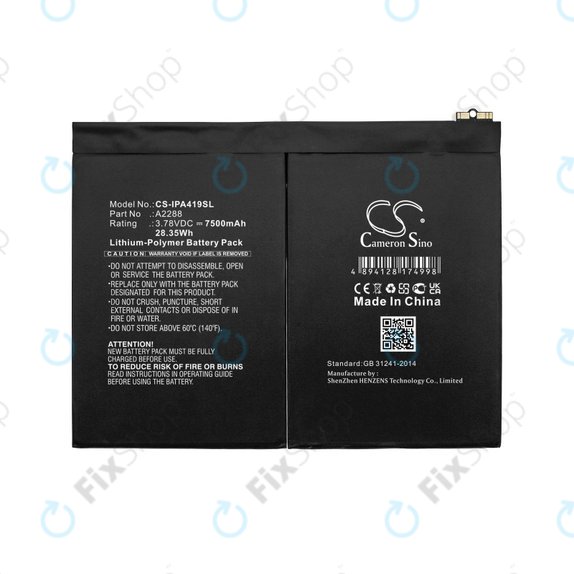Batteria A2288 per Apple iPad Air (4th Gen 2020), (5th Gen 2022), 11" (2024), 7500mAh, HQ