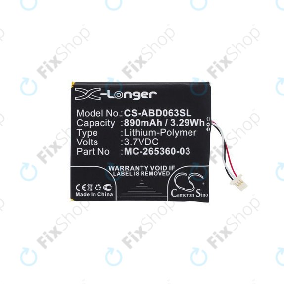 Batteria per Amazon Kindle 7th, 8th, 499, 558, X, MC-265360-03, 58-000083, 890mAh, HQ