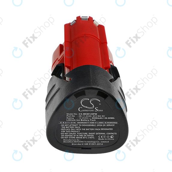 Batteria per Milwaukee C12, M12, 48-11-2440, Li-Ion, 2000mAh, 12V, HQ