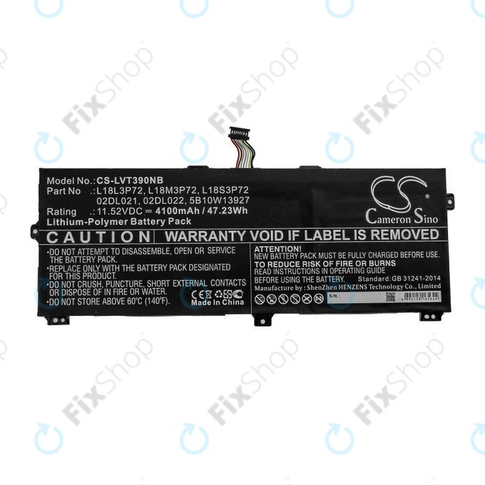 Batteria per Lenovo ThinkPad X390, Yoga X390, 02DL021, Li-Pol, 4100mAh, 11.52V, HQ