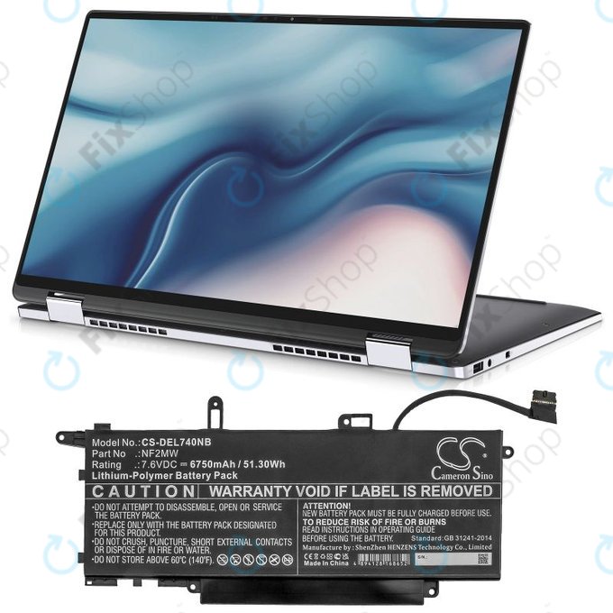 Batteria per Dell Latitude 7310 2-in-1, 7400 2-in-1, NF2MW, Li-Pol, 6750mAh, 7.6V, HQ