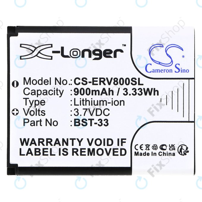Batteria per Sony Ericsson W595, K790i, K800i, W850i, W900i, W950i, BST-33, Li-Ion, 3.7V, 900mAh, HQ