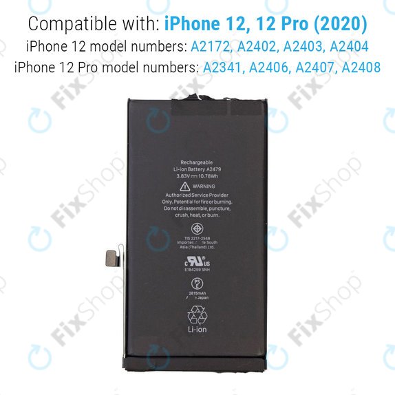 Batteria per iPhone 12, 12 Pro, 2815mAh