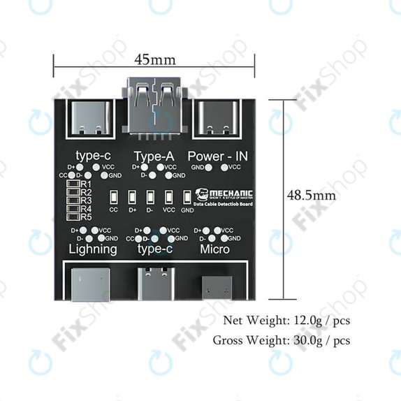 Tester per cavi dati Lightning, USB-C, microUSB, Mechanic DT3