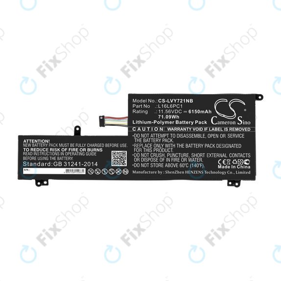 Batteria per Lenovo Yoga 720-15, L16L6PC1, Li-Pol, 6150mAh, 11.56V, HQ