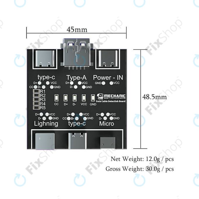 Tester per cavi dati Lightning, USB-C, microUSB, Mechanic DT3