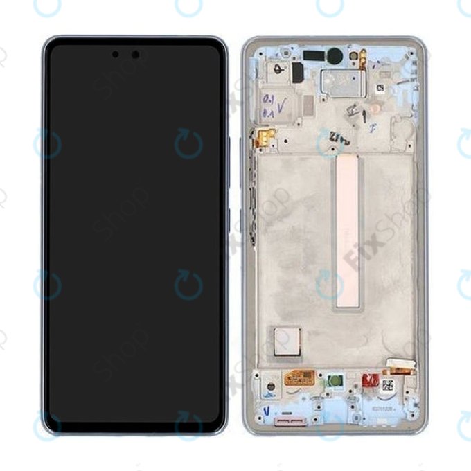 Schermo per Samsung A53 5G A536B, Awesome Blue, Vetro touch con cornice, GH82-28024C, GH82-28025C, Genuine Service Pack