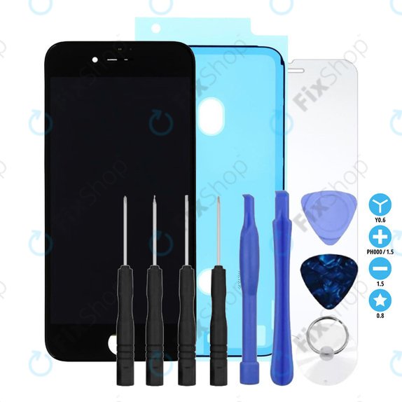 Schermo In-Cell per iPhone 8, SE (2020), SE (2022), Black, Vetro touch con cornice, Adesivo (Adhesive), Vetro temperato, Kit di attrezzi, FixPremium