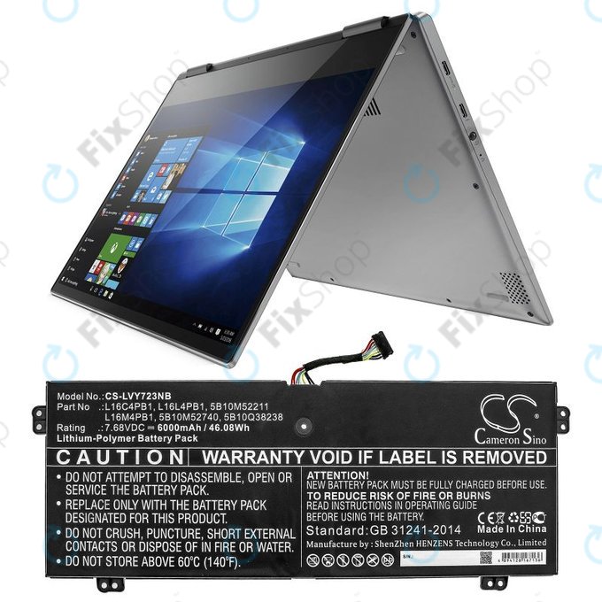 Batteria per Lenovo Yoga 720-13, 730-13, L16L4PB1, Li-Pol, 6000mAh, 7.68V, HQ