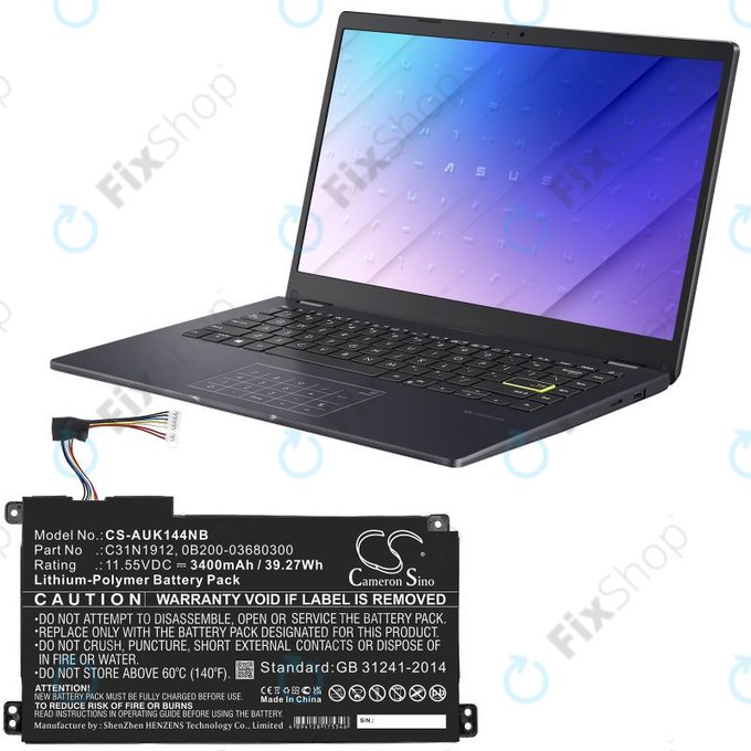 Batteria per Asus Vivobook 14, E510, C31N1912, Li-Pol, 3400mAh, 11.55V, HQ