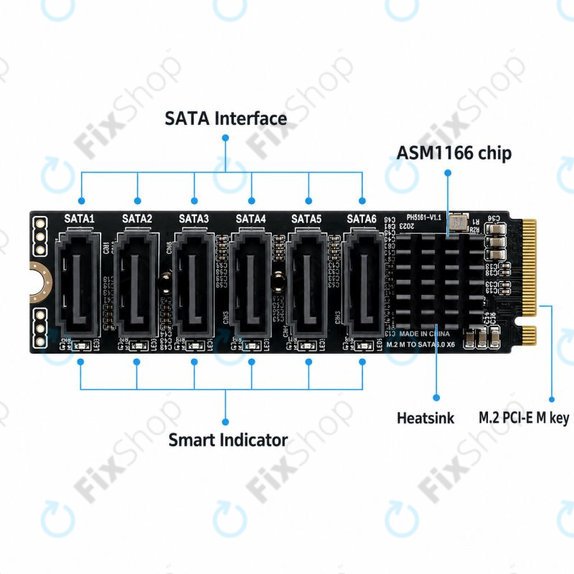 Scheda di espansione M.2 PCIe, 6 porte SATA III