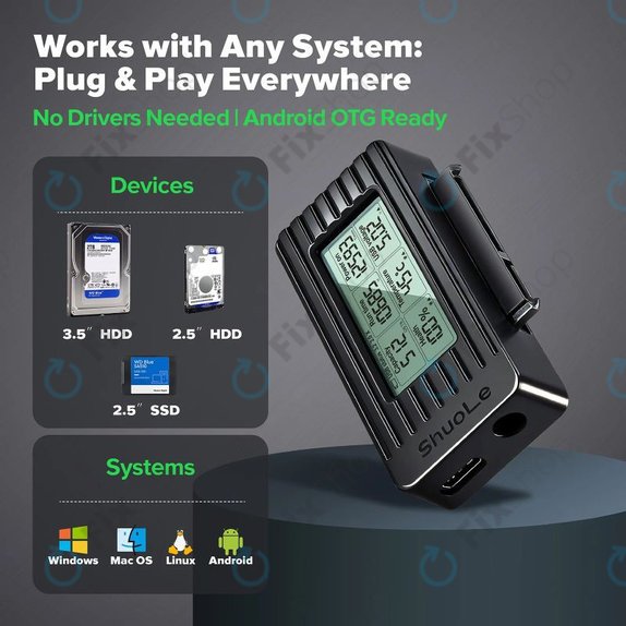 Adattatore USB-C / USB 3.0 a SATA per HDD/SSD con display, 12V/3A EU