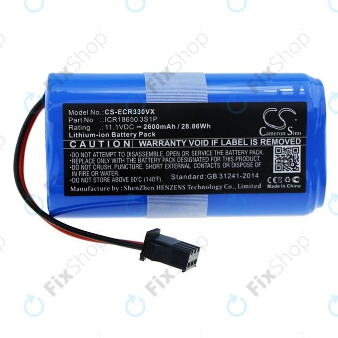 Batteria per Ecovacs CEN330, CR-seriess, ICR18650 3S1P, Li-Ion, 2600mAh, 11.1V, HQ