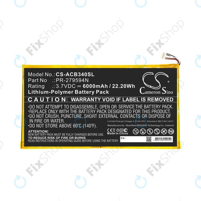 Batteria per Acer Iconia One 10 B3-A40, PR-279594N, Li-Pol, 3.7V, 6000mAh, HQ