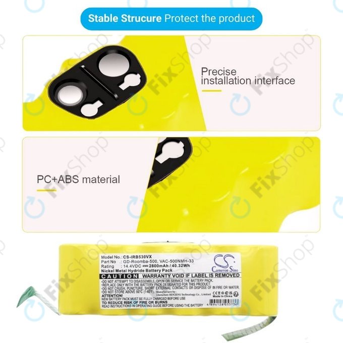 Batteria per iRobot Roomba 500, 600, 700, 800, 900-seriess, R3, Scooba 450, Vileda 137173, 11702, GD-Roomba-500, VAC-500NMH-33, Ni-MH, 2800mAh, 14.4V, HQ