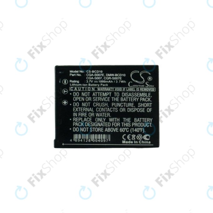 Batteria per Panasonic Lumix DMC-TZ1, TZ2, TZ3, TZ4, TZ5, TZ11, TZ15, TZ50, CGA-S007 / CGR-S007, Li-Ion, 1000mAh, HQ