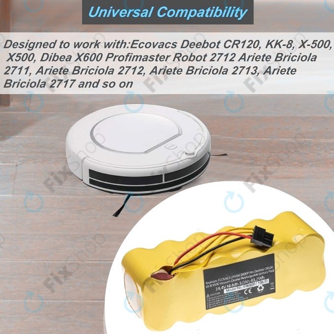 Batteria per Ecovacs Deebot CR120, KK-8, X500, LP43SC2000P, Ni-MH, 3000mAh, 14.4V