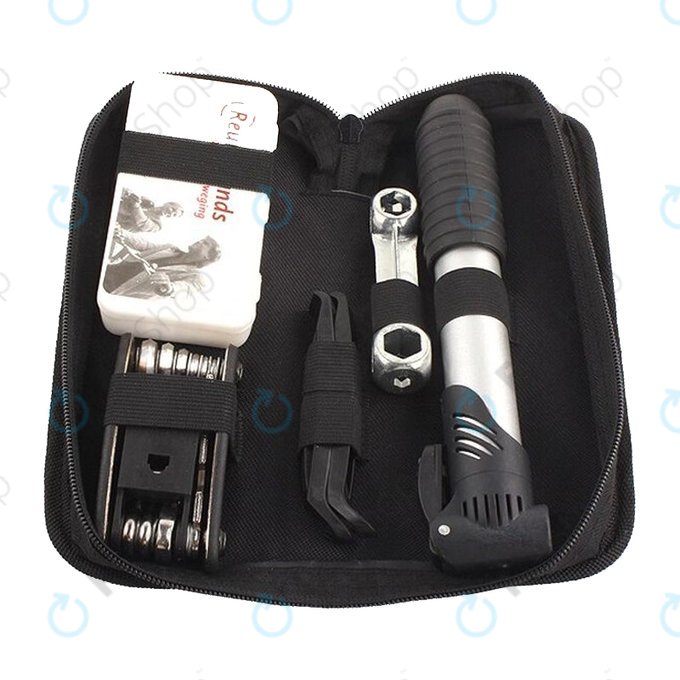 Kit di strumenti multifunzionale con pompa ad aria, kit pneumatici, chiave, leve e cacciavite 16in1