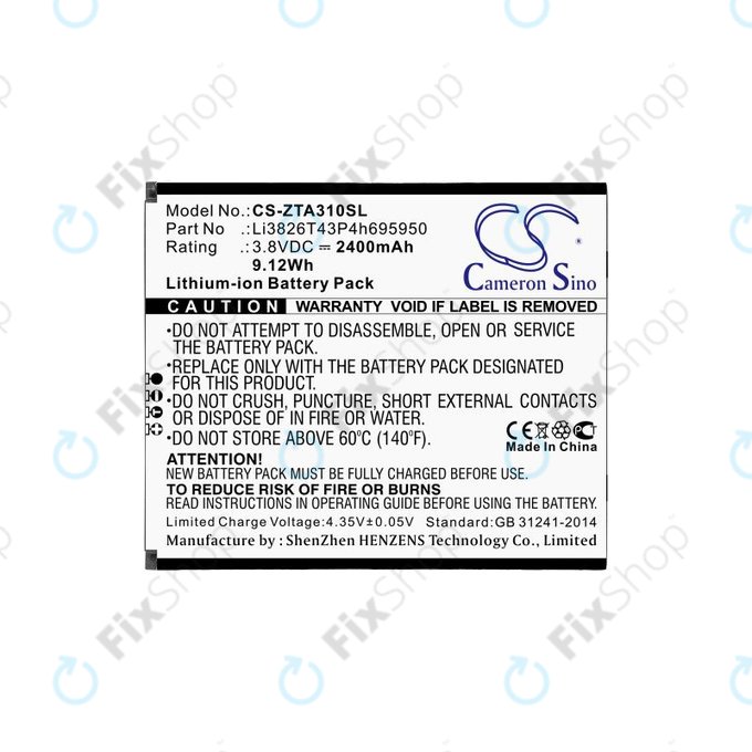 Batteria per ZTE Blade A3, A5, Optus X Power 2, Li3826T43P4h695950, Li-Ion, 3.8V, 2400mAh, HQ