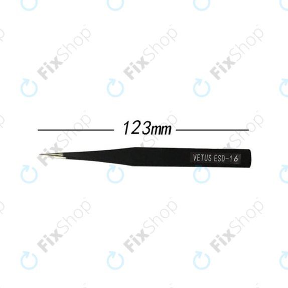 Pinzetta metallica antistatica con punta dritta appuntita 128 mm, Vetus ESD-16