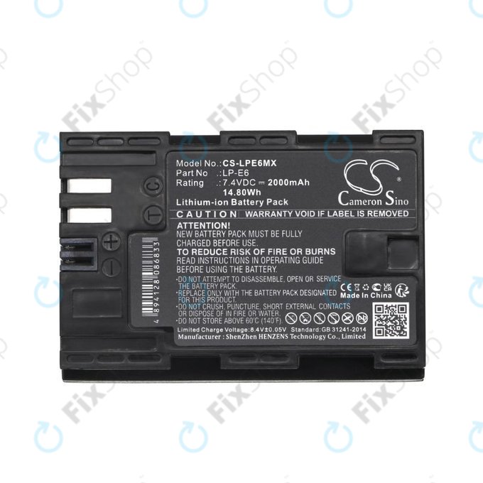 Batteria per Canon EOS 5D Mark II, EOS 7D, EOS 70D, LP-E6, Li-Ion, 2000mAh, 7.4V, HQ