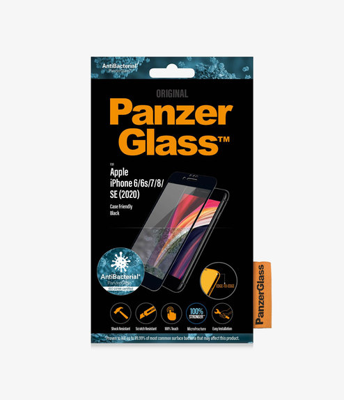 Vetro temperato Case Friendly AB per iPhone 6, 6s, 7, 8, SE 2020, SE 2022, Black, PanzerGlass