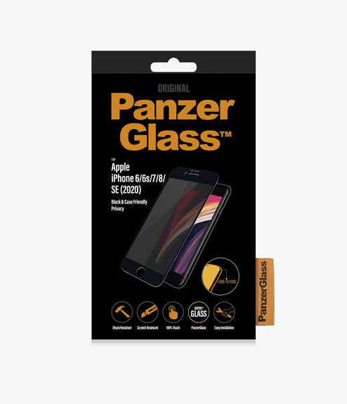 Vetro temperato Privacy Case Friendly per iPhone 6, 6s, 7, 8, SE 2020, SE 2022, Black, PanzerGlass